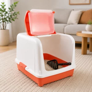 Katzenklo Katzentoilette Haubentoilette  Schaufel Filter Schwingtür ECO Orange