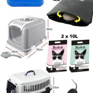 Katzen Set,Katzentoilette,Katzentransport Box,KatzenFutternapf,Katzenstreu 2x10L